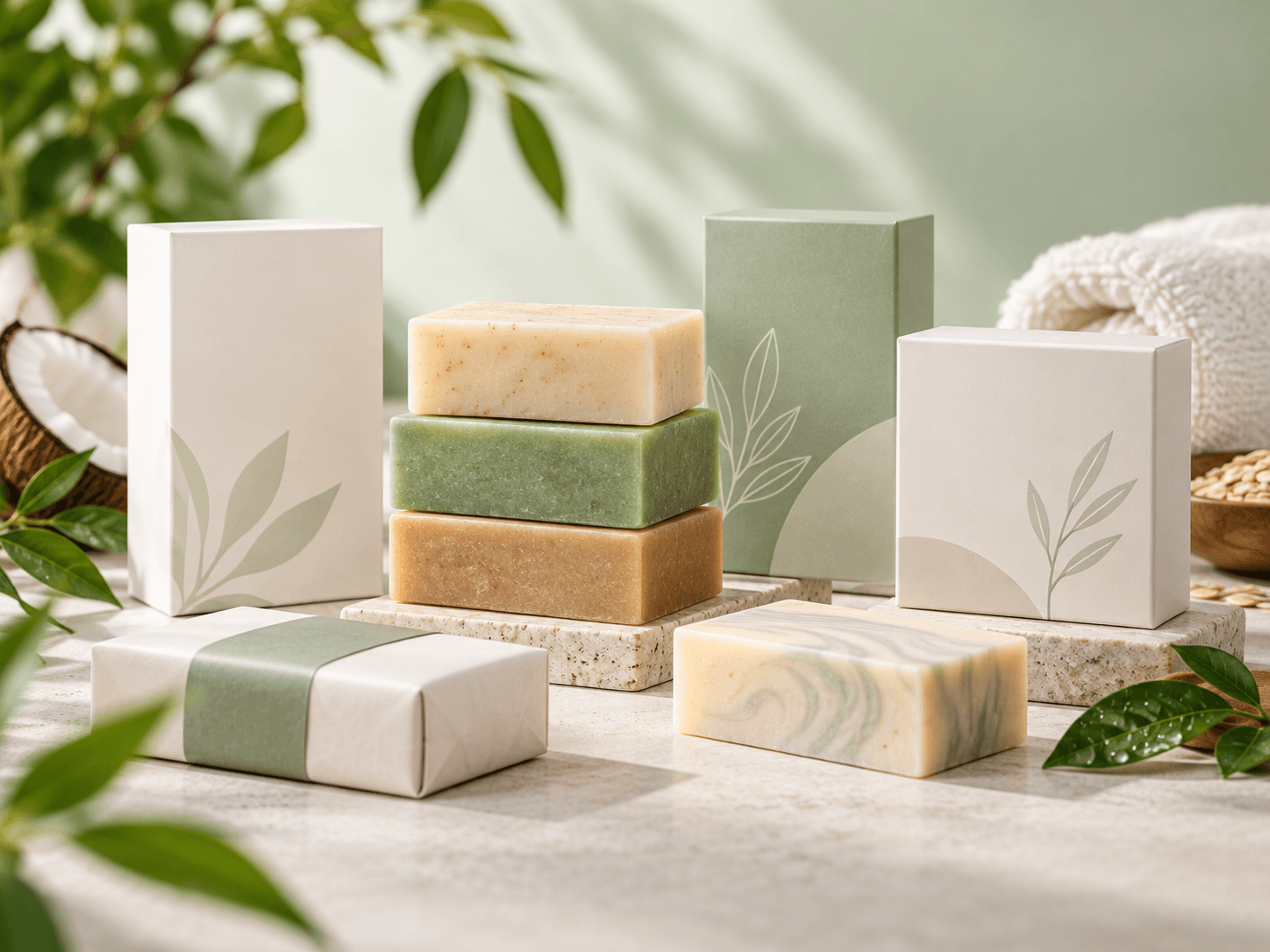 Natural soap bars and private label packaging